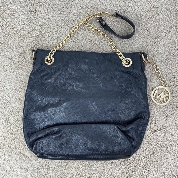 Michael Kors Slouchy Black Crossbody Purse‎ Gold Accents - Picture 1 of 12